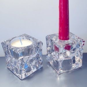 Reversible Glass Block Ice Cube Votive / Taper Candle Holders